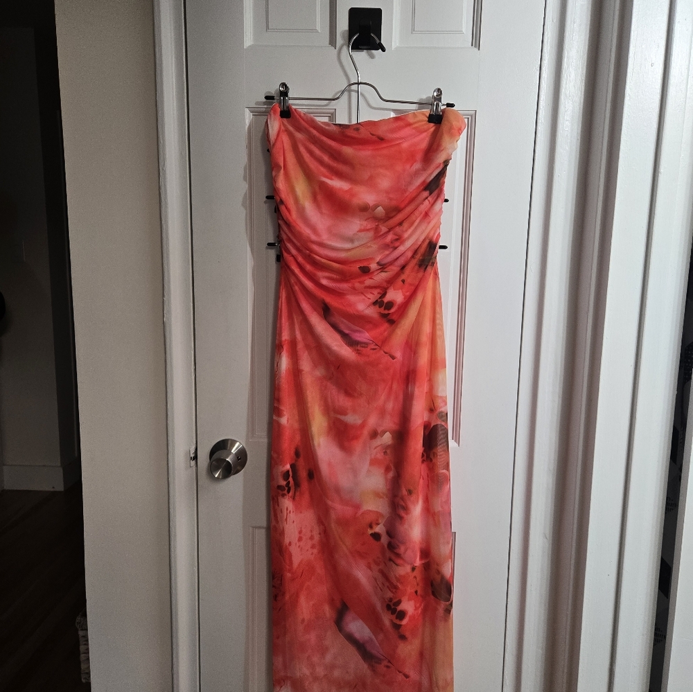 Vibrant Red and Orange Maxi Dress